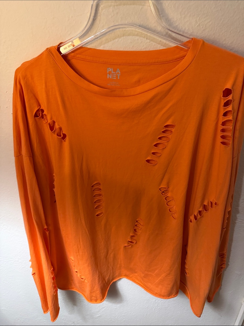 Planet Orange Distressed Long Sleeve Tee - Women's